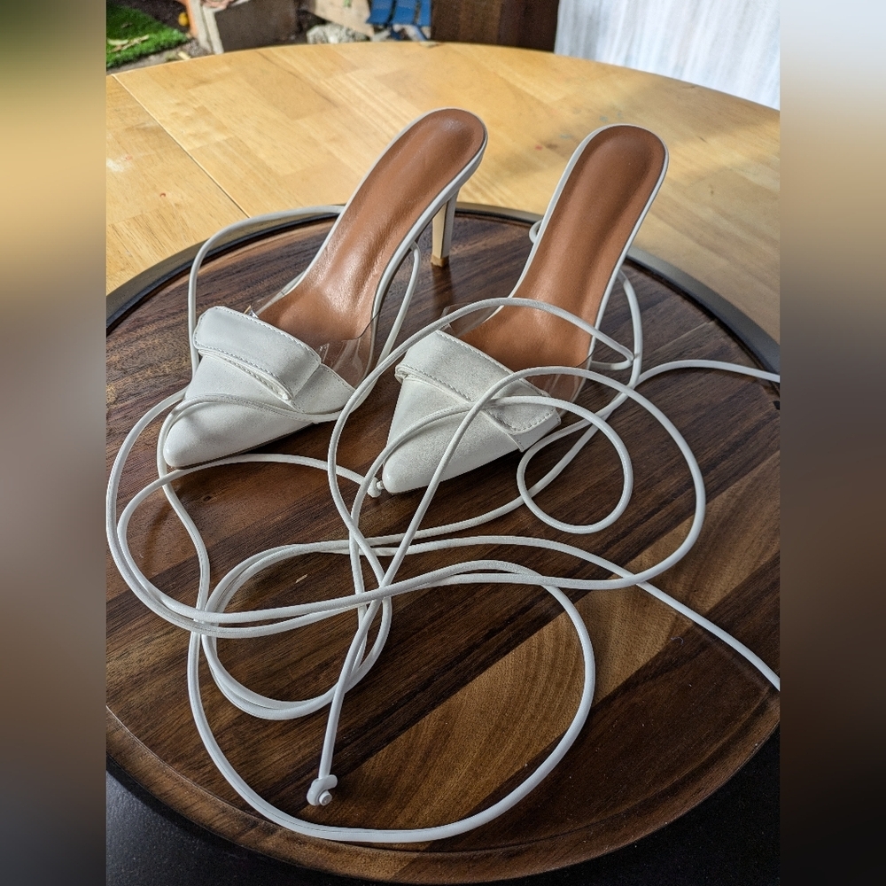 Shein White Lace Up Heels Size 6
